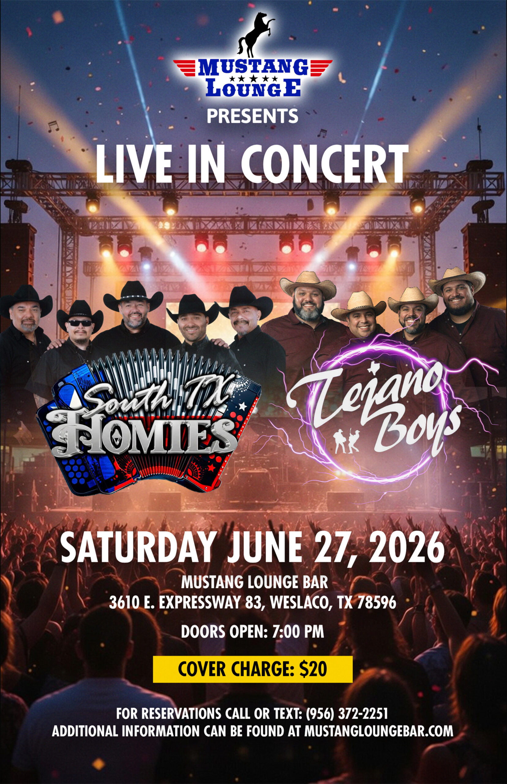 South TX Homies & Tejano Boys Live in Concert at Mustang Lounge Bar – Saturday, June 27, 2026