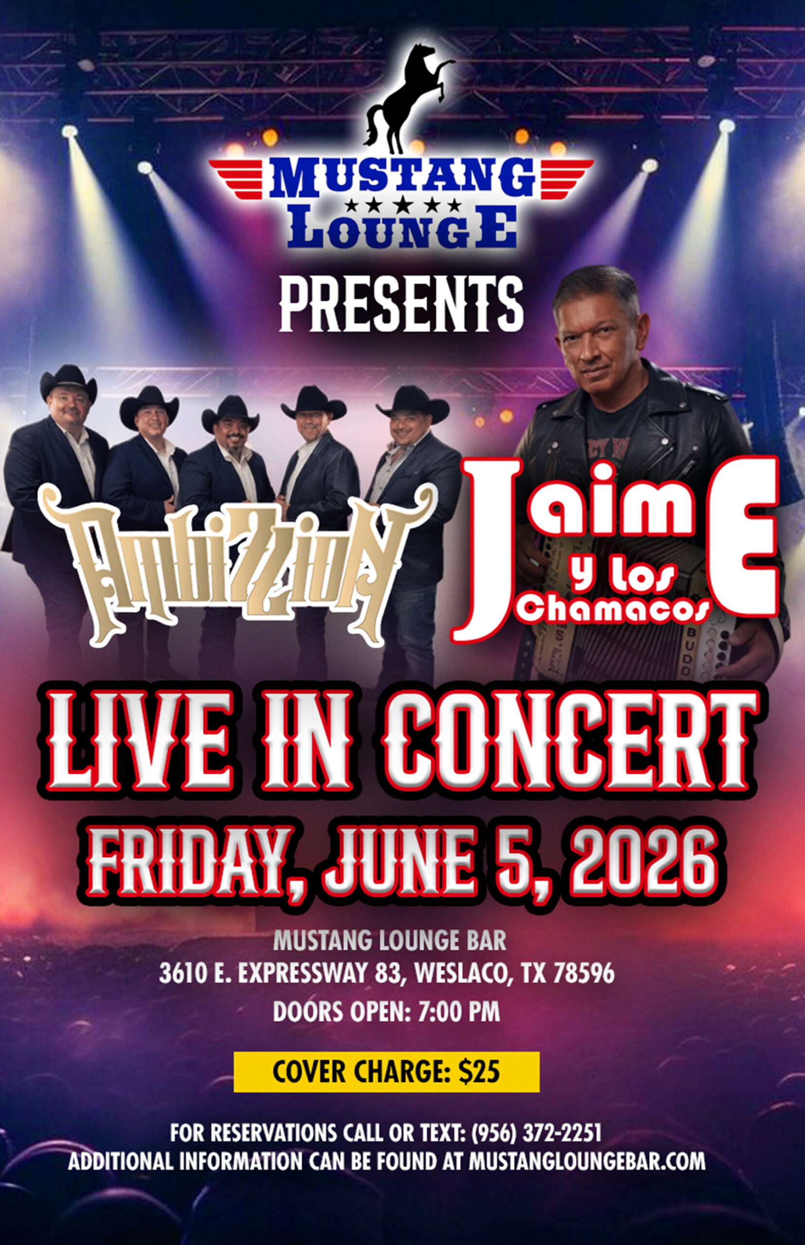 Ambizzion and Jaime y Los Chamacos Live in Concert at Mustang Lounge Bar – Friday, June 5, 2026