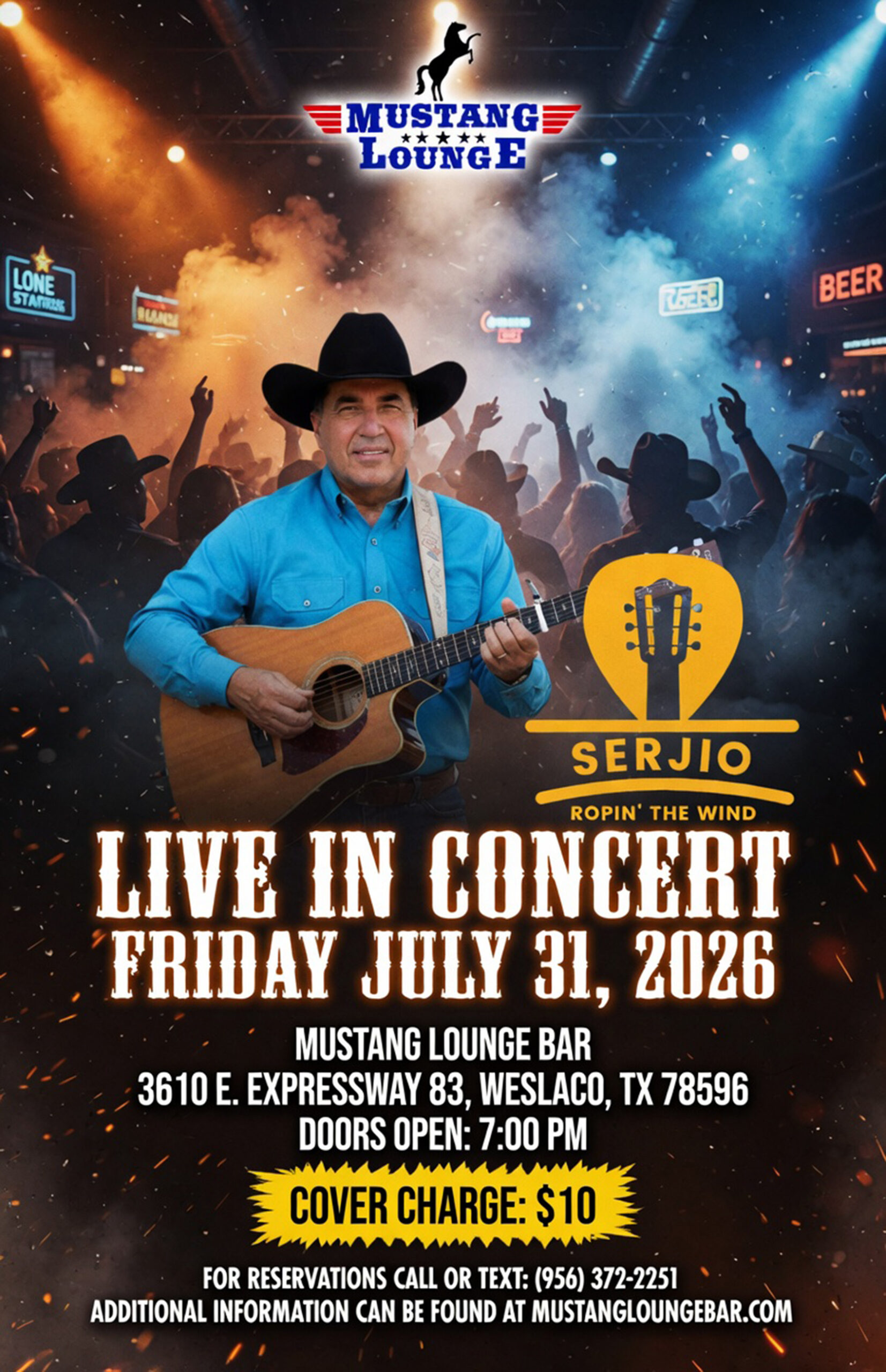Sergio Ropin’ The Wind Live in Concert at Mustang Lounge – Friday, July 31, 2026!