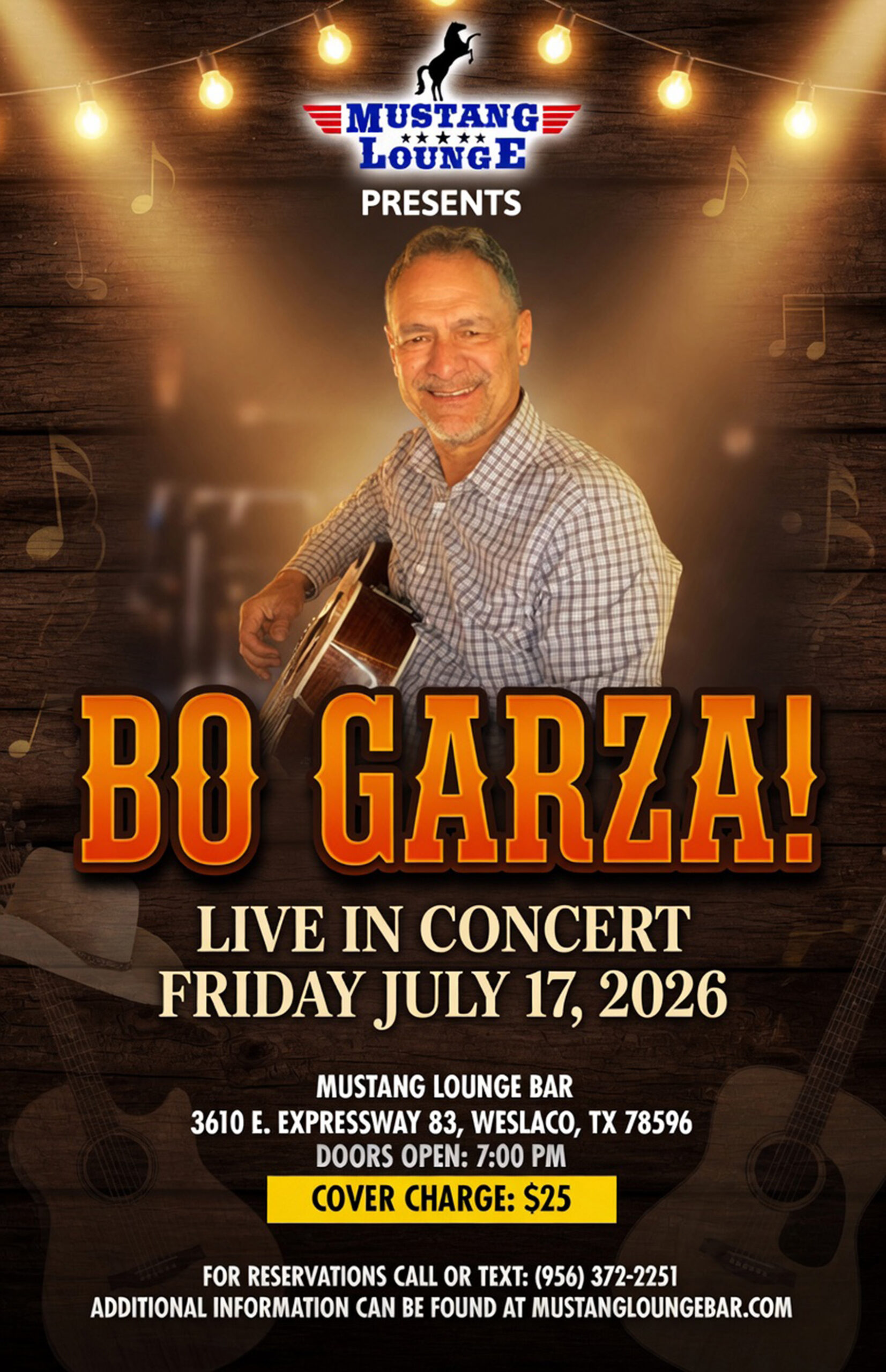 Bo Garza Live in Concert at Mustang Lounge – Friday, July 17, 2026!
