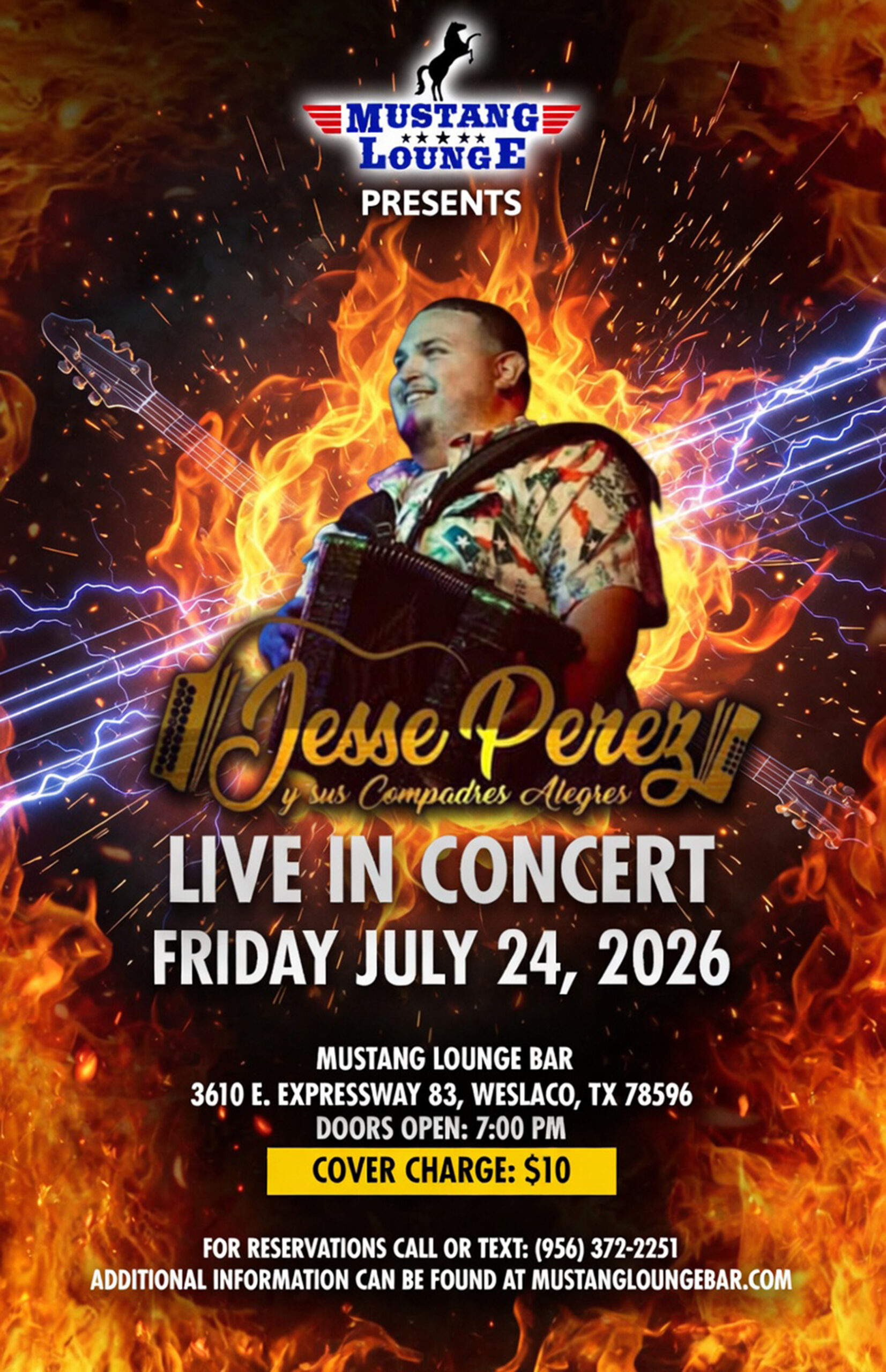 Jesse Perez y sus Compadres Alegres Live in Concert at Mustang Lounge – Friday, July 24, 2026!