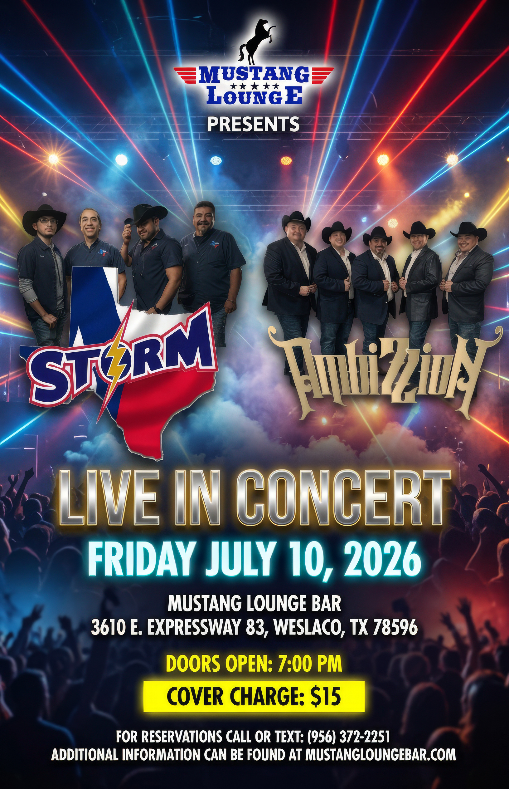 Texas Storm & Ambizzion Live in Concert at Mustang Lounge – July 10, 2026