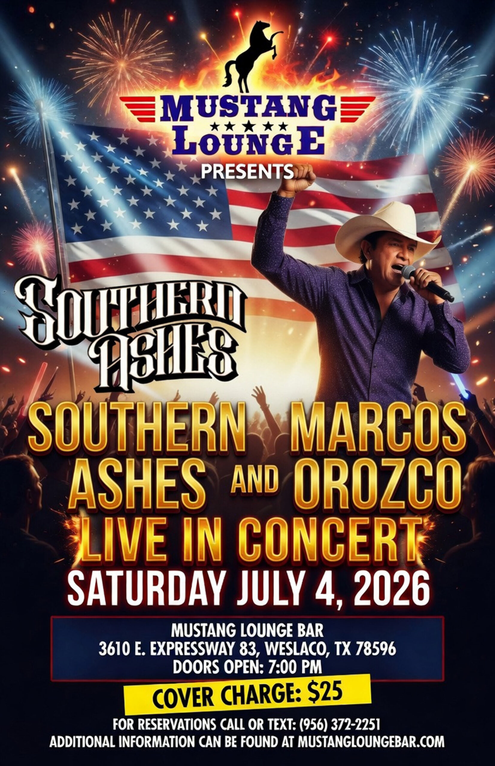 Marcos Orozco Live in Concert at Mustang Lounge – Saturday, July 4, 2026!