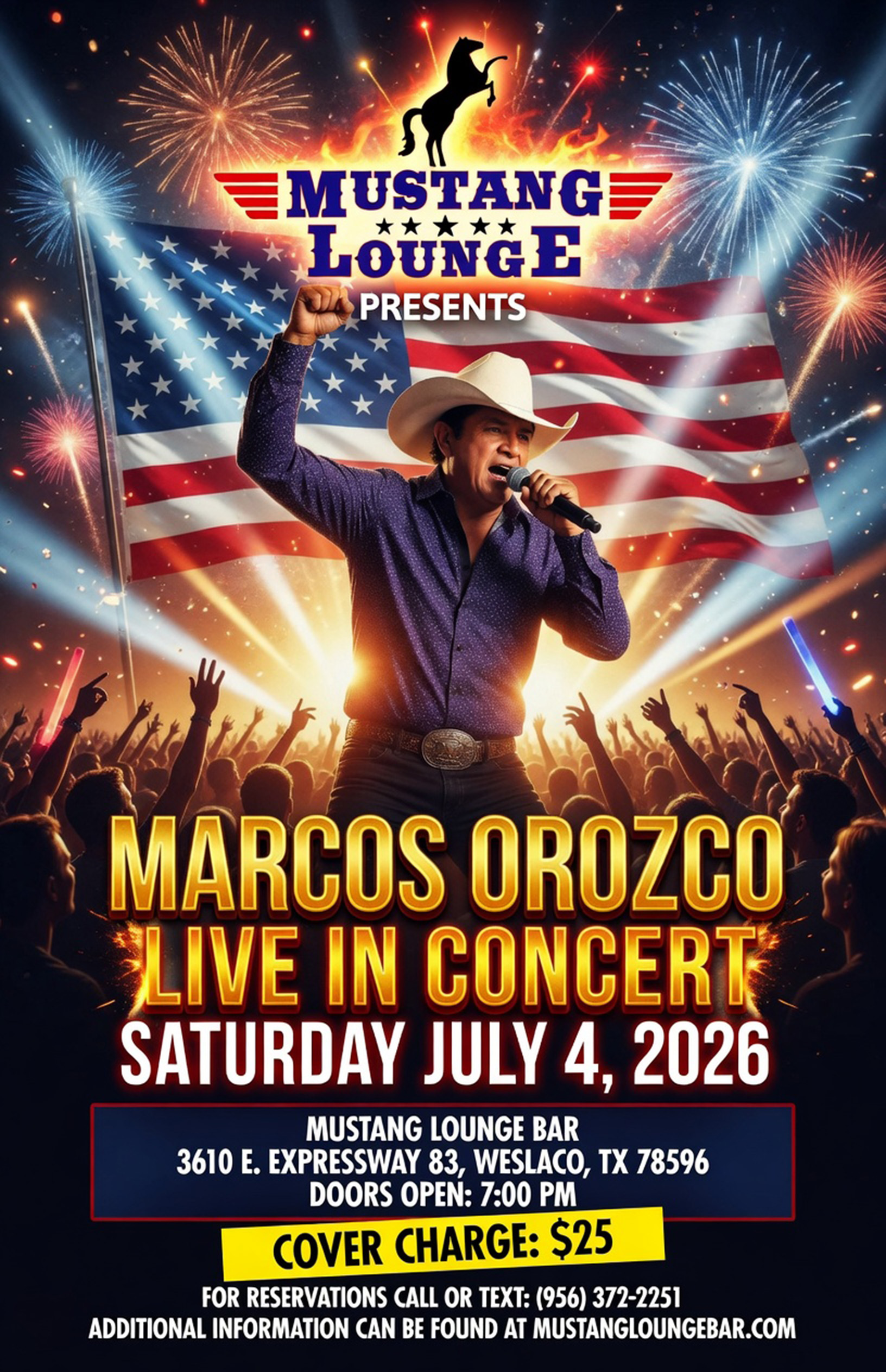 Marcos Orozco Live in Concert at Mustang Lounge – Saturday, July 4, 2026!