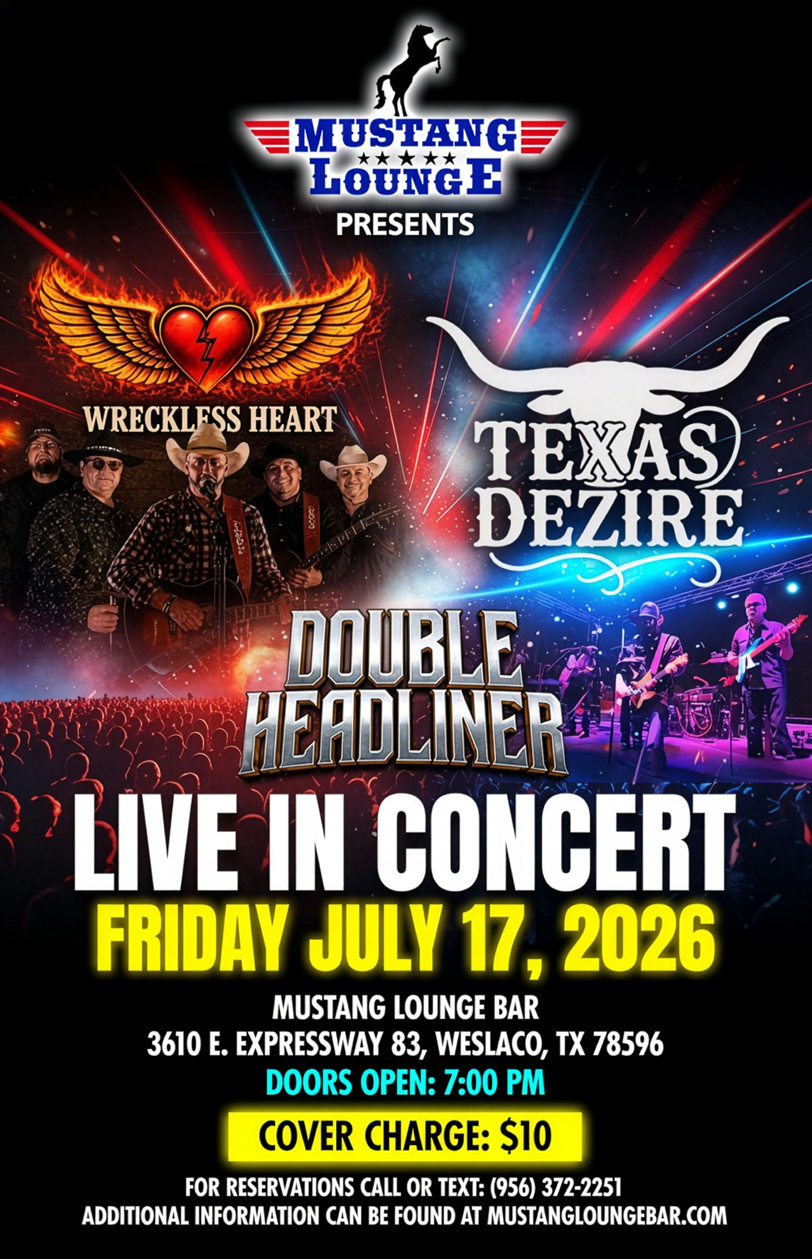 Texas Desire & Wreckless Heart (JB Flores) – Double Headliner Live in Concert at Mustang Lounge!