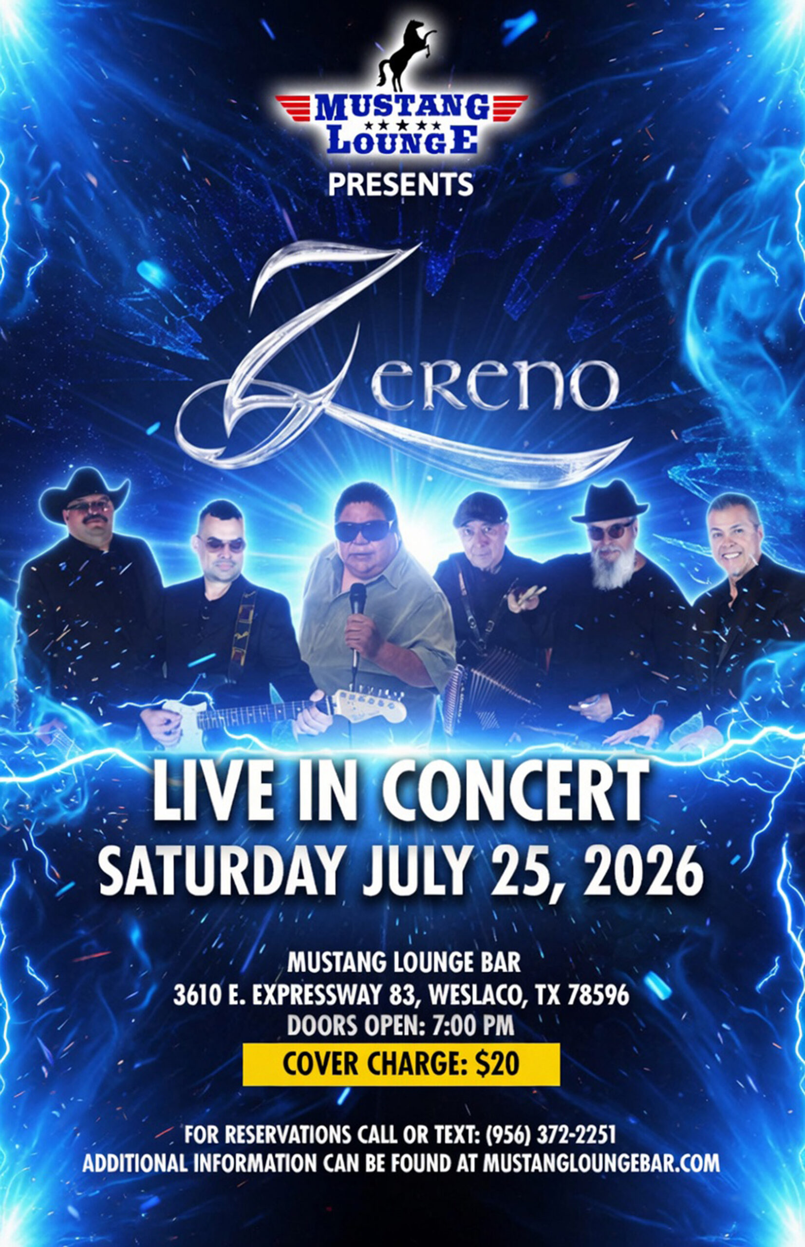 Zereno Live in Concert at Mustang Lounge – Saturday, July 25, 2026!