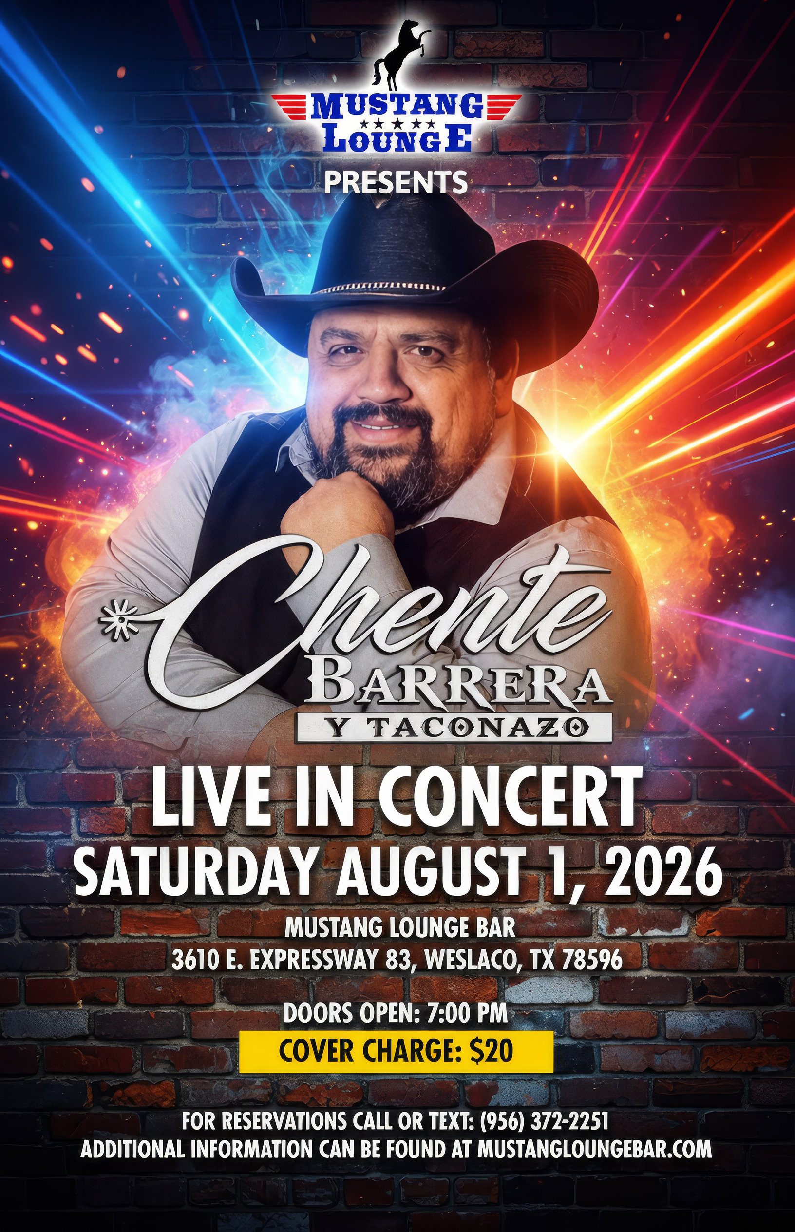 Chente Barrera y Taconazo Live in Concert at Mustang Lounge – August 1, 2026