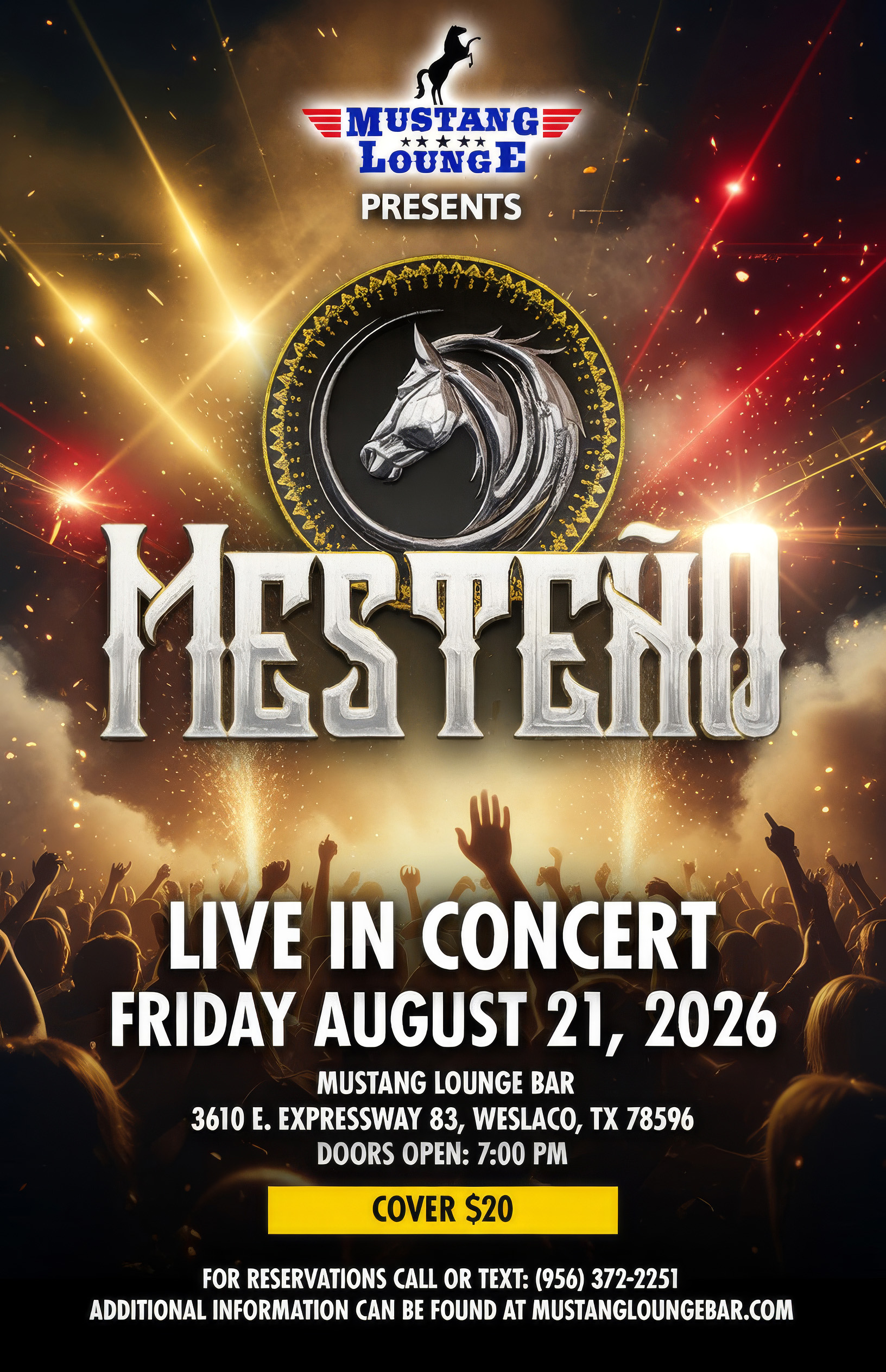 Mesteno Live in Concert – Friday, August 21, 2026 at Mustang Lounge Bar in Weslaco