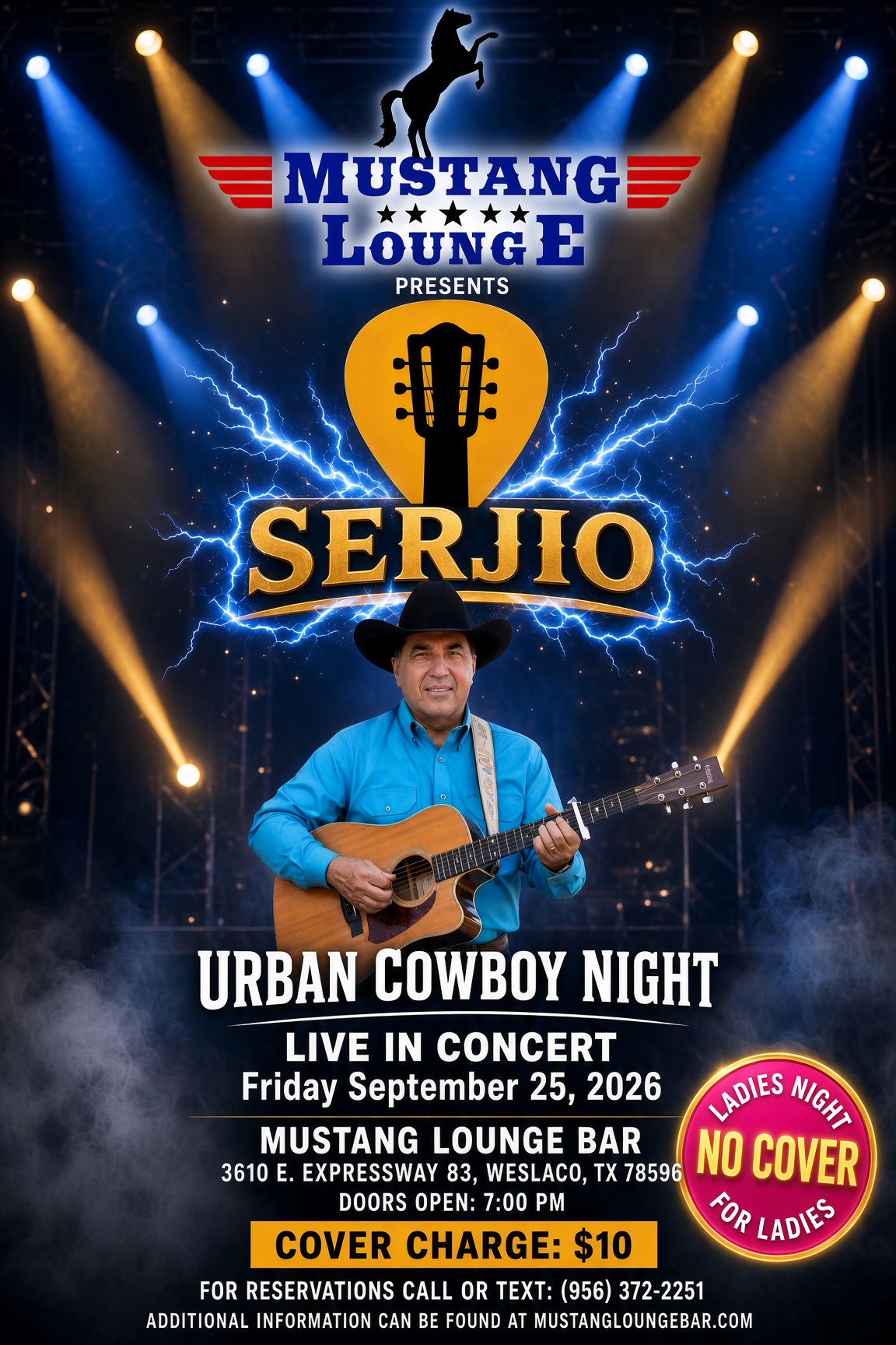 Serjio Live in Concert – Urban Cowboy Night | Friday, Sept. 25, 2026 | $10 Cover