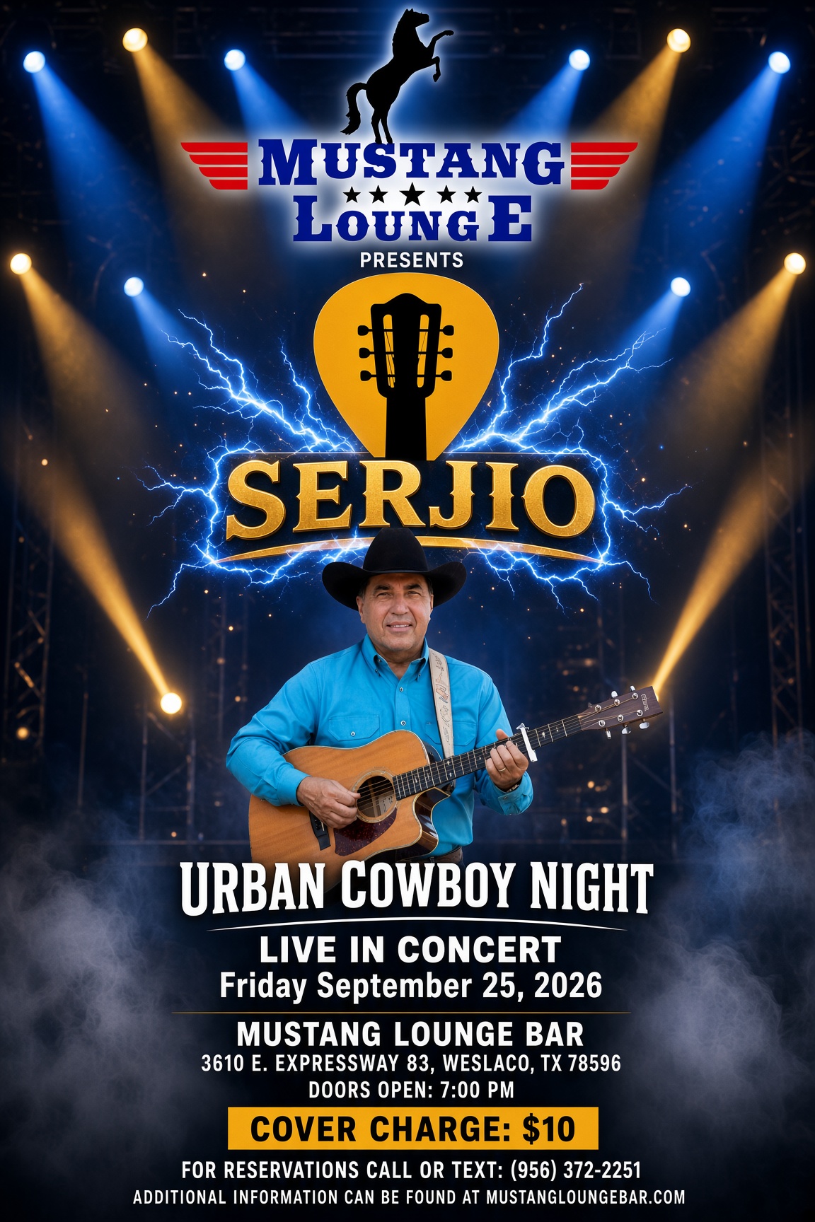 Serjio Live in Concert – Urban Cowboy Night | Friday, Sept. 25, 2026 | $10 Cover